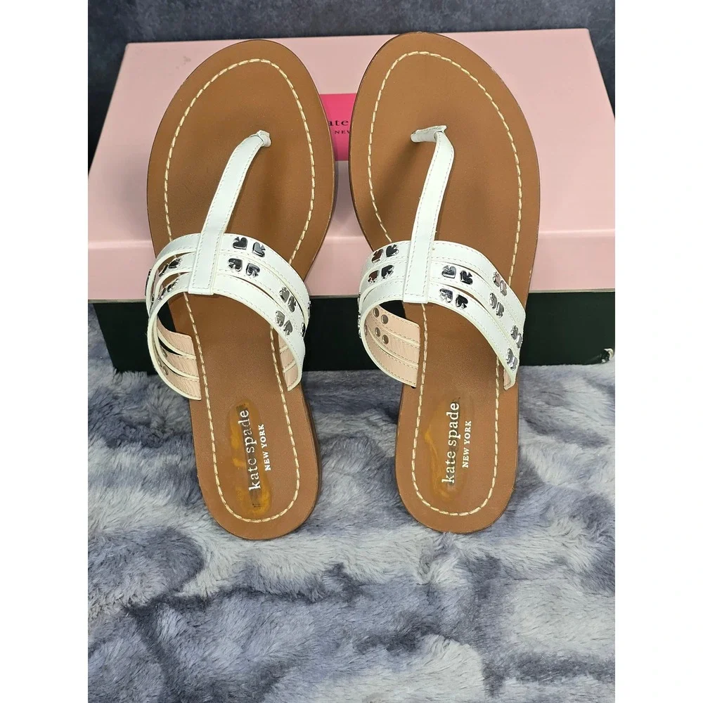 NWB Kate Spade Carol Sandal White Studded Patent Leather Womens 8